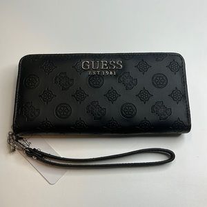 Guess Black Embossed Wallet w/ Wrist Strap, Zip Closure, NWT!